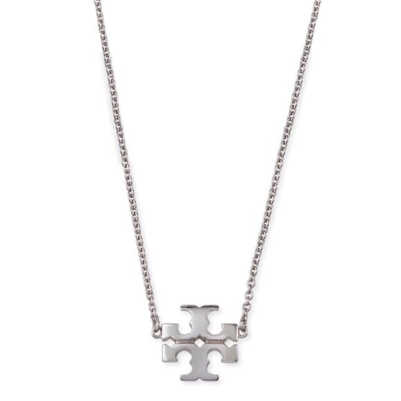 TORY BURCH • Silver Kira Logo Charm Pendant Necklace